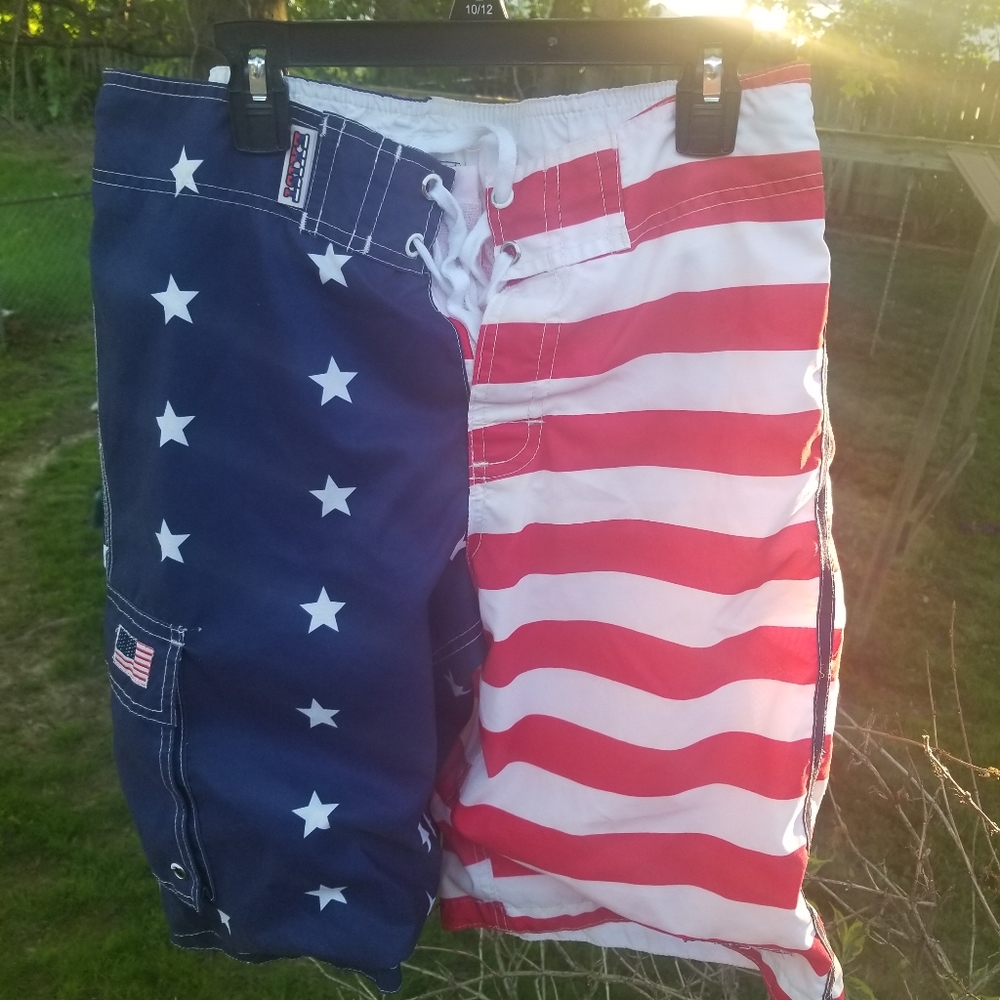 Mens American Flag Swim Trunks size Small